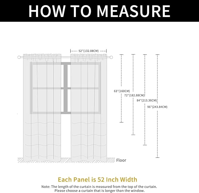 SpaceDresser Check Sheer Curtains 96 Inches Long for Living Room, Rod Pocket Plaid Semi Sheer Drapes for Kitchen Bedroom(White, 52W x 96L)