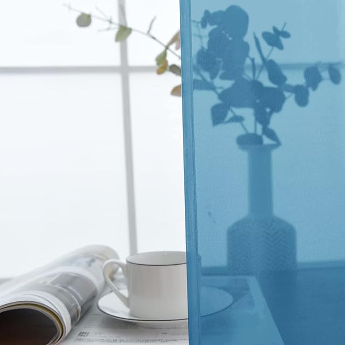 SpaceDresser Basic Rod Pocket Sheer Voile Window Curtain Panels Blue 1 Pair 2 Panels 52 Width 90 Inch Long for Kitchen Bedroom Children Living Room Yard(Blue, 52W x 90L)