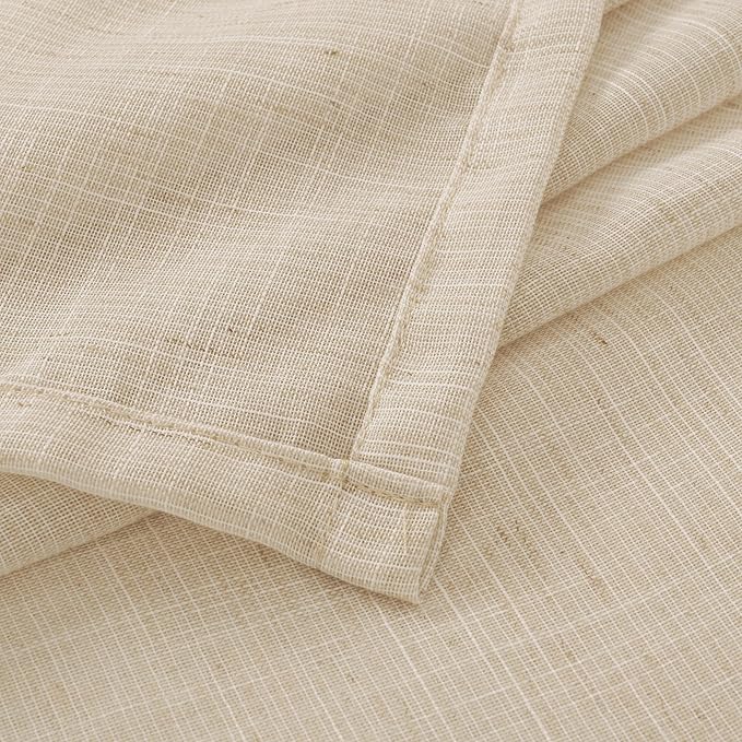 BGment Natural Linen Curtains 48 Inch Length for Windows, Short Semi Sheer Drapes Light Filtering for Cafe Bathroom Decor Rustic Lightweight Rod Pocket, 2 Panels Set, 42 Inch Wide Each Panel