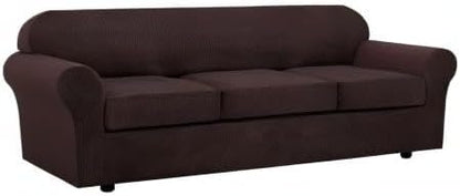 H.VERSAILTEX 4 Piece Stretch Sofa Covers for 3 Cushion Couch Covers for Living Room Furniture Slipcovers (Base Cover Plus 3 Seat Cushion Covers) Upgraded Thicker Jacquard Fabric (XL Sofa, Chocolate)