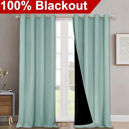 NICETOWN Aqua Blue 100% Blackout Curtains for Windows, Super Heavy-Duty Black Lined Total Darkness Drapes for Bedroom, Privacy Assured Window Treatment for Patio (2 PCs, 52 inches W x 108 inches L)