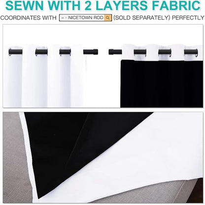 NICETOWN 100% Blackout Window Curtain Panels, Cold and Full Light Blocking Drapes with Black Liner for Nursery, 84 inches Drop Thermal Insulated Draperies (White, 2 Pieces, 52 Wide Each Panel)