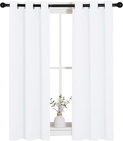 NICETOWN Draperies Curtains Panels, 2 Panels, 29 by 40, White, Blocking Out 50% Sunlight Window Treatment Curtains, Grommet Top Small Window Drapes for Bedroom