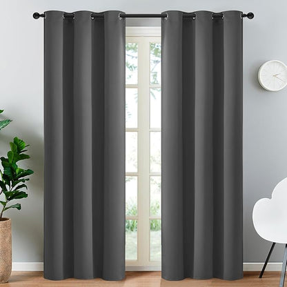 Yakamok Thermal Insulated Solid Grommet Light Blocking Blackout Curtains for Living Room, Room Darkening Blackout Drapes for Bedroom(Dark Grey, 38Wx90L, 2 Panels)