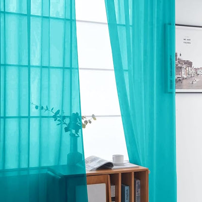 SpaceDresser Sheer Voile Window Treatment Rod Pocket Curtain Panels for Kitchen Bedroom Living Room Drapes Sunlight Filtering Privacy Semi Home Decor Assorted (Peacock Blue, 52 W x 45 L)