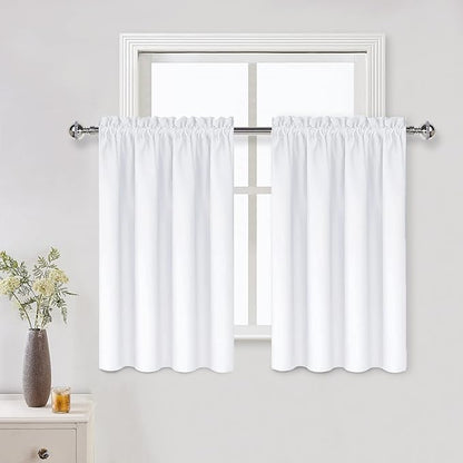 DWCN White Curtains for Living Room Thermal Insulated, 50% Light Blocking Curtains for Bedroom, Dining Room Window, W 42x L 36 Inch, Set of 2 Rod Pocket Curtain Panels
