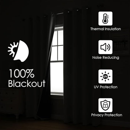 ChrisDowa 100% Blackout Curtains for Bedroom with Black Liner, 2 Thick Layers Total Blackout Thermal Insulated Grommet Window Curtains 2 Panels Set (Navy Blue, 42 x 84 Inch)