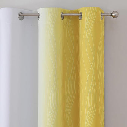 Estelar Textiler Yellow and Greyish White Ombre Blackout Curtains 45 Inch Length 2 Panels, Full Room Darkening Gradient Drapes for Kitchen,Thermal Insulated Grommet Short Curtains for Bathroom,42Wx45L