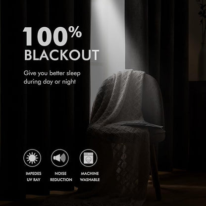 MIULEE 100% Blackout Linen Textured Curtains for Bedroom Solid Thermal Insulated Natural Grommet Room Darkening Curtains & Drapes Luxury Decor for Living Room Nursery 52 x 96 Inch (2 Panels)