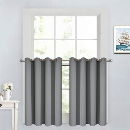 Yakamok 36 Inch Curtains Blackout Window Curtains for Kitchen, Grommet Room Darkening Thermal Insulated Sunlight Block Drapes for Living Room, W 52 x L 36, Grey, 2 Panels