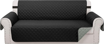 Reversible Sofa Covers Couch Cover Furniture Protector for Dogs Elastic Straps Water Resistant(Sofa,Black/Grey)