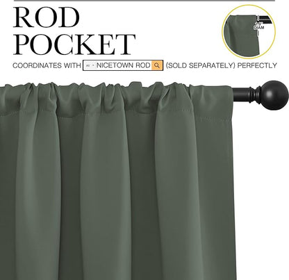NICETOWN Bedroom Curtains Blackout Draperies - All Season Thermal Insulated Solid Rod Pocket Top Blackout Curtains/Drapes for Kid's Room (Dark Mallard, 1 Pair, 29 x 20 Inch)