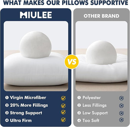 MIULEE Throw Pillows Inserts, Pack of 2 20x20 Inch 100% Virgin Fiber Filling Bed Couch Pillows