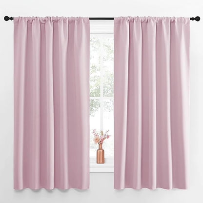NICETOWN Room Darkening Curtains and Drapes - Thermal Insulated Rod Pocket Room Darkening Draperies for Dining Room (Lavender Pink, 2 Pieces, 52 inches Width by 63 inches Length)