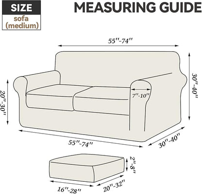 WEERRW Velvet Couch Covers for 2 Cushion Couch Sofa - High Stretch Luxury Velvet Plush 3 Pieces Sofa Slipcovers with Elastic Bottom, Furniture Protector for Pets, Machine Washable, Ivory, Medium
