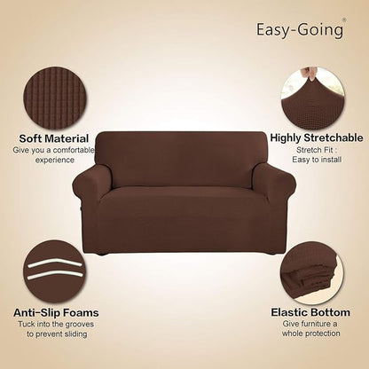 Easy-Going Stretch Sofa Slipcover 1-Piece Sofa Cover Furniture Protector Couch Soft with Elastic Bottom for Kids, Polyester Spandex Jacquard Fabric Small Checks (Sofa, Coffee)