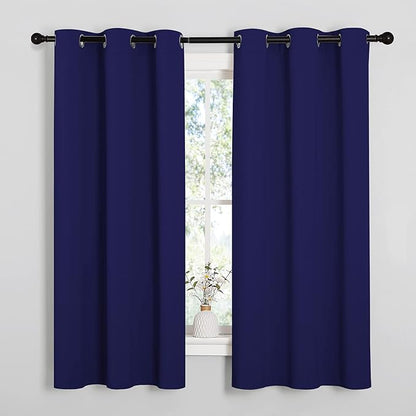 NICETOWN Navy Blue Blackout Curtains 48 inches Length for Laundry Room, 2 Panels, 42" Wide, Thermal Insulated Decoration Drapes for Short Window