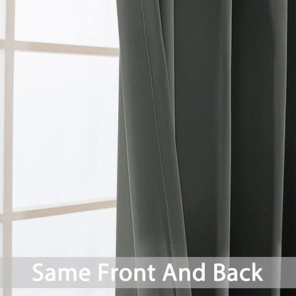 Yakamok Thermal Insulated Solid Grommet Light Blocking Blackout Curtains for Living Room, Room Darkening Blackout Drapes for Bedroom(Dark Grey, 38Wx90L, 2 Panels)