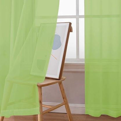 Chyhomenyc Lime Sheer Curtains 72 Inch Length 2 Panels, Light Filtering Soft Airy Rod Pocket Voile Window Curtain Drapes for French Door Bedroom Living Room, Each 42Wx72L