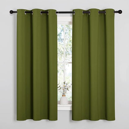 NICETOWN Kitchen Curtain Panels Blackout Draperies, Thermal Insulated Solid Grommet Blackout Curtains/Drapes for Christmas Window Decoration (1 Pair, 34 by 63 inches, Olive Green)
