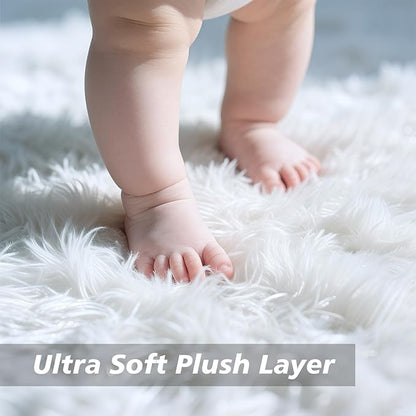 Shag Area Rug for Bedroom 4x6,White Fluffy Area Rugs for Living Room,Soft Fuzzy Rug Non-Shedding Indoor Plush Carpet for Kids Bedroom Nursery Dorm Home Decor