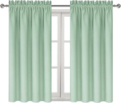 DWCN Blackout Curtains Room Darkening Thermal Insulated Bedroom Curtains Window Curtain Panels, 42 x 45 inches Long, Set of 2 Light Green Rod Pocket Drapes