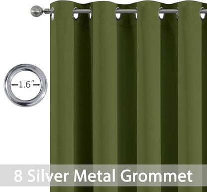 Yakamok Olive Green Blackout Curtains-Room Darkening Green Thermal Insulated Grommet Set of 2 Drapes for Bedroom Living Room, 52W x 72L,2 Panels