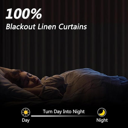 Guken 108 Inch Long Light Beige 100% Blackout Curtains for Living Room Bedroom Back Tab Thermal Insulated Netural Farmhouse Black Out Linen Drapes Room Darkening Window Curtain 2 Panels Set, 9 FT