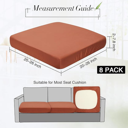Newwiee 8Pcs Patio Cushion Covers Stretch Outdoor Cushion Cover Replacement for Patio Furniture Sofa Couch Slipcovers, Soft Flexibility Washable Furniture Protector(Waterproof Pure,Terra Cotta)