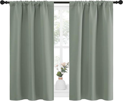 NICETOWN Window Curtains Blackout Drapes - Thermal Insulated Solid Rod Pocket Blackout Curtains/Draperies for Living Room (Sage Green, One Pair, 29 by 40-Inch)