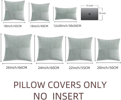 Fancy Homi 2 Packs Grey Blue Decorative Throw Pillow Covers 20x20 Inch for Couch Bed Sofa, Rustic Farmhouse Boho Home Decor, Soft Corss Corduroy Patchwork Accent Square Cushion Case 50x50 cm
