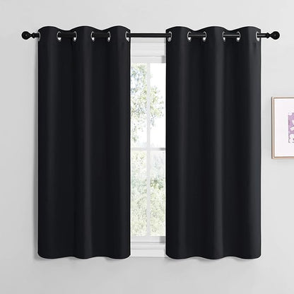 NICETOWN Blackout Draperies Window Curtain Panels, Autumn/Winter Thermal Insulated Solid Grommet Blackout Curtains/Drapes for Cafe (Set of 2, 42 inches by 48 inches, Black)