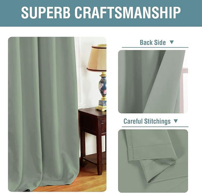 H.VERSAILTEX Blackout Curtain for Living Room Thermal Insulated Window Treatment Curtain Extra Long 84 inch Length Energy Saving Solid Grommet Top Blackout Drape, One Panel, Sea Grass, 52" W x 84" L