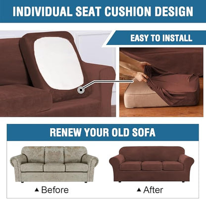 H.VERSAILTEX Rich Velvet Stretch 2 Piece Cover Chair Slipcover Sofa Cover Furniture Protector Couch Soft with Elastic Bottom Chair Couch Cover Width Up to 49 Inch (Chair, Burnt Brick)