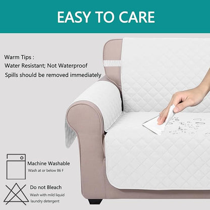 U-NICE HOME Loveseat Sofa Cover Reversible Couch Covers for 2 Cushion Couch for Dogs Furniture Protector Cover with Elastic Straps Water Resistant(Loveseat Small, White/White)