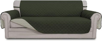 Easy-Going 4 Seater Sofa Slipcover Reversible Sofa Cover Water Resistant Couch Cover with Foam Sticks Elastic Straps Furniture Protector for Pets Children Dog Cat (XX-Large, Army Green/Beige)