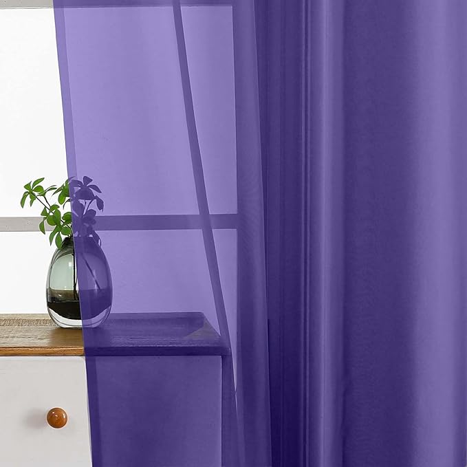 Purple Valances for Windows 14 inch Length 2 Panels Set, Small Voile Sheer Curtains for Bathroom, Soft Fabric Lightweight Light Filtering Kitchen Curtains, Dual Rod Pocket, 2x42Wx14L Inches