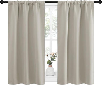 NICETOWN Blackout Curtains for Living Curtains, Room Darkening Window Curtain Panels, Easy-Care Solid Thermal Insulated Draperies/Drapes for Daughter Room (Natural, 2 Panels, 29 by 40)