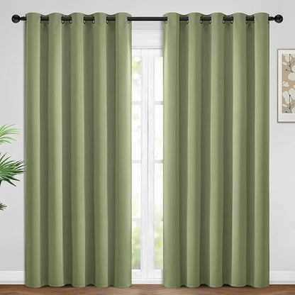 Yakamok 84 Inch Length Blackout Curtains for Bedroom, Light Blocking Drapes Room Darkening Thermal Insulated Solid Grommet Panels for Living Room, (62Wx84L, Sage Green, 2 Panels)