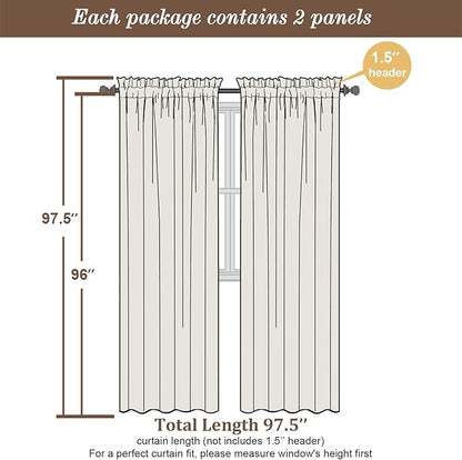 Chyhomenyc White Sheer Curtains 96 Inches Long 2 Panels, Light Filtering White Curtains for Living Room, Soft Gentle Voile Rod Pocket Bedroom Window Drapes, 59Wx96L Inch, 2PCS