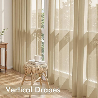 MIULEE Beige Sheer Curtains 96 Inches Long, 4 Panels Set, Rod Pocket Voile Drapes Light Filtering and Semi Transparent, Elegant Window Treatments for Bedroom Living Room,42 x 96 Inches
