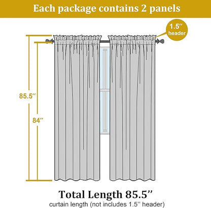 OWENIE Sheer Curtains 84 inches Long 2 Panels Set for Bedroom Living Room, Soft Solid Living Room Rod Pocket Light Filtering Curtains, 2 Pcs Each 42“ W x 84" L, Light Green