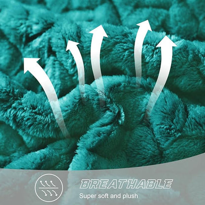 Exclusivo Mezcla Fleece Queen Size Blanket for Bed, 90x90 Inches Soft Cozy Jacquard Flannel Blankets, Lightweight Fuzzy Plush Warm for Women, Teal