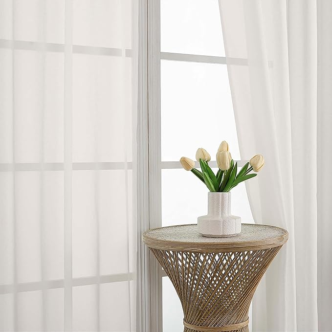 OVZME Ivory Sheer Curtains 63 Inches Long 2 Panels Set, Light Filtering Sheer Curtains for Living Room Bedroom 59 Inch Extra Wide, Modern Voile Filmy Rod Pocket Window Drapes, 59Wx63L Inches