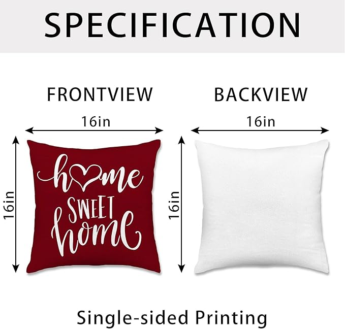 Hexagram Geometric Burgundy Pillow Covers 16x16 Set of 4, Decorative Outdoor Boho Modern Throw Pillow Covers, Home Sweet Home Farmhouse Cushion Case for Couch Sofa Bedroom Indoor Decor(No Insert)