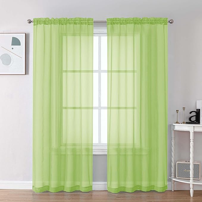 Chyhomenyc Lime Sheer Curtains 72 Inch Length 2 Panels, Light Filtering Soft Airy Rod Pocket Voile Window Curtain Drapes for French Door Bedroom Living Room, Each 42Wx72L