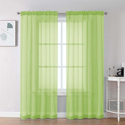 Chyhomenyc Lime Sheer Curtains 72 Inch Length 2 Panels, Light Filtering Soft Airy Rod Pocket Voile Window Curtain Drapes for French Door Bedroom Living Room, Each 42Wx72L