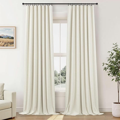 Cream Linen Blackout Curtains by Size 70 Inches Wide x 63 Inch Length Extra Wide Black Out Curtains for 72 Inches Width Bedroom Living Room Darkening Light Blocking Thermal Ivory Off White Drape 70x63
