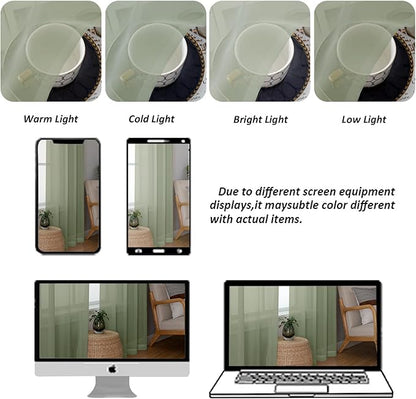 Chyhomenyc Sage Green Sheer Curtains 90 Inches Long 2 Panels, Light Filtering Green Curtains for Living Room, Soft Gentle Voile Rod Pocket Bedroom Window Drapes, 59Wx90L Inch, 2PCS