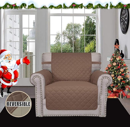 Easy-Going Chair Sofa Slipcover Reversible Sofa Cover Water Resistant Couch Cover Furniture Protector Cover with Elastic Straps for Pets Kids Children Dog Cat (Chair, Brown/Beige)